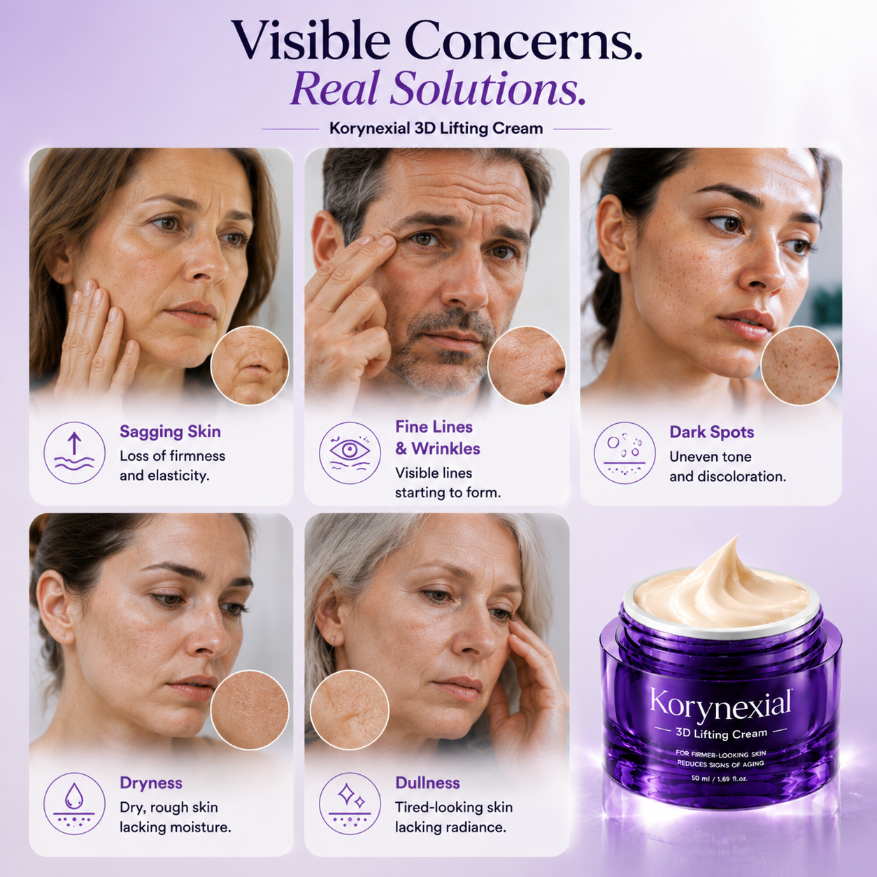 Rediscover Youthful Skin: Lift, Firm & Glow with Korynexial 3D Lifting Cream ✨💜